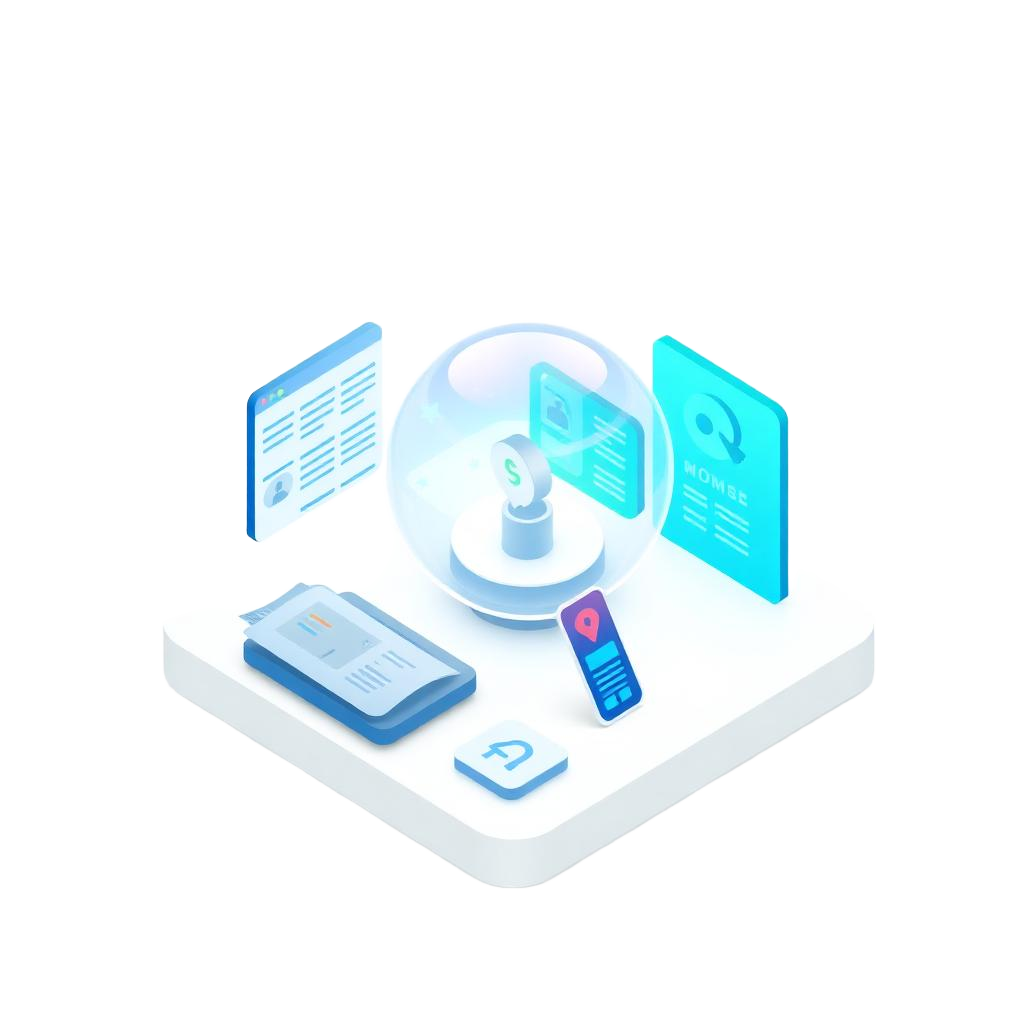 Illustration of an AI assistant recommending a business in an answer
