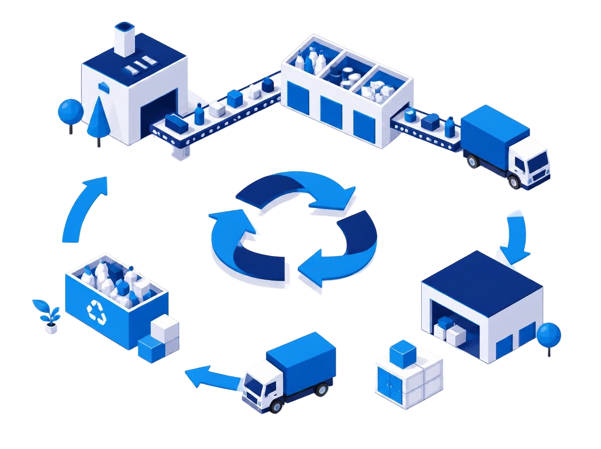 Isometric illustration of a circular economy operations loop