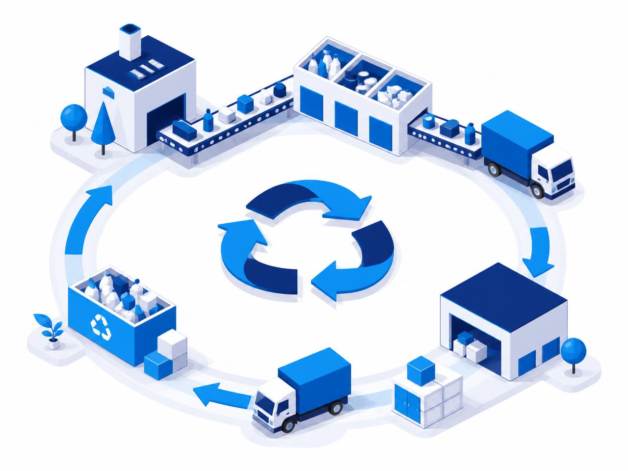 Isometric illustration of a circular economy operations loop